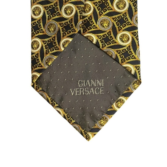 GIANNI VERSACE 90s Vintage Metallic Silk Medusa Pattern Tie Made in Italy - Picture 7 of 9